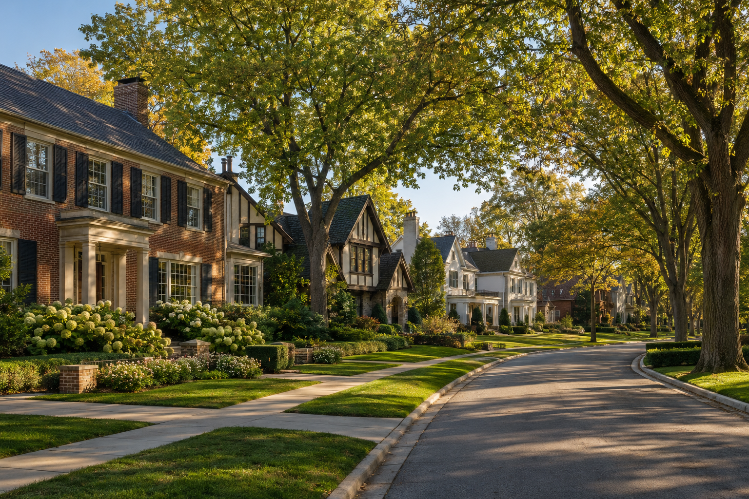 Street of brick and Tudor houses